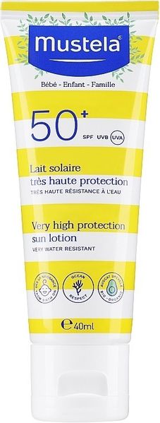 Сонцезахисний лосьйон для обличчя і тіла з високим ступенем захисту Mustela Bebe Enfant Very High Protection Sun Lotion SPF 50+ 40 мл. 0459 фото