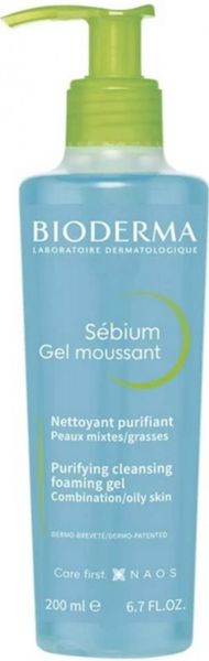 Bioderma Sébium Gel Moussant очищуючий гель для комбінованої та жирної шкіри 200мл. 0319 фото