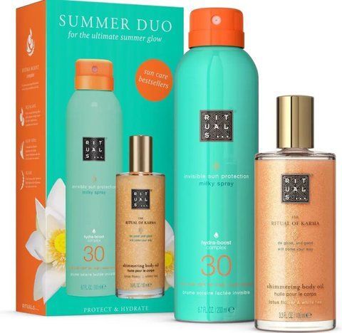 Набір для тіла Rituals The Ritual of Karma Summer Duo Шимерна олія для тіла 100мл. + Сонцезахисний спрей для тіла 200мл. 1513 фото