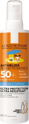 Дитячий сонцезахисний невидимий спрей для обличчя й тіла La Roche-Posay Anthelios Dermo-Pediatrics Invisible Spray SPF 50+, 200мл. 0466 фото