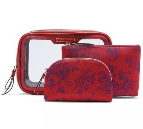 Косметичка 3 в 1 Victoria's Secret 3-Piece Makeup Bag Red Floral 0719 фото